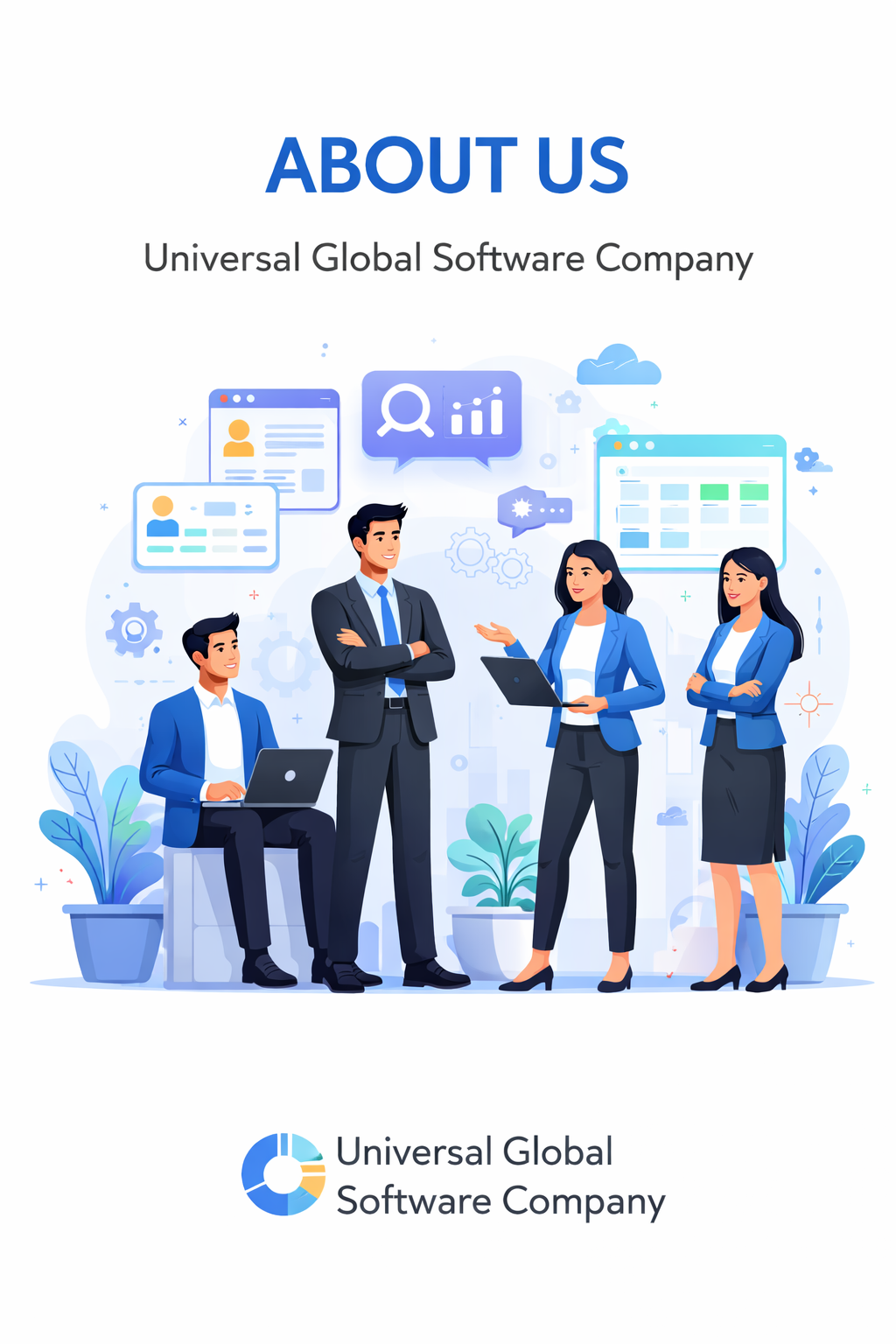 Universal Global Software Company team working on innovative IT solutions including website development, mobile apps and digital services